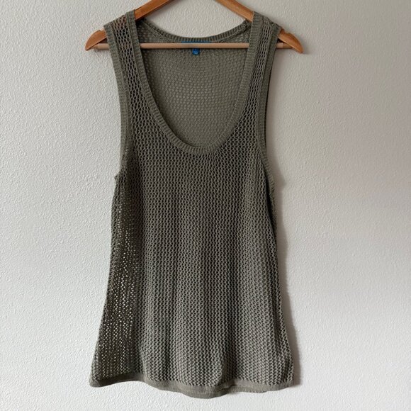 Derek Lam Open Stitch Army Green Wet Sand Crochet Tank Top Size L - Picture 2 of 7
